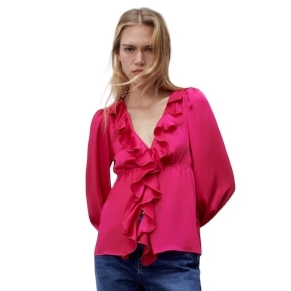 ZARA Ruffled Blouse Small - Picture 2 of 7